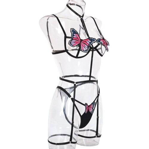 Lady Exotic Plus Size Lingerie Fantasy Lingerie Bondage Lingerie Bow Embroidered Big Butterfly Sexy Lingerie Ultra-thin Sexy Bra