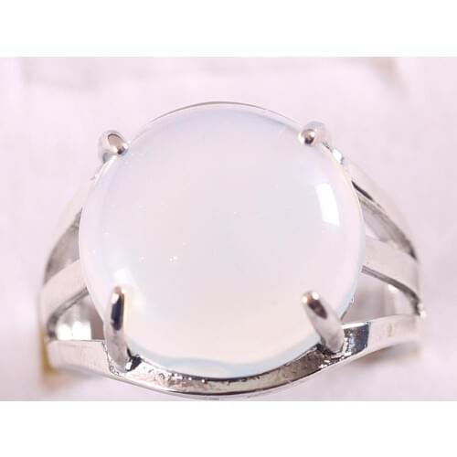 1Pcs Jewelry Gift Adjustable Ring For Women Natural Stone Round CAB Cabochon White Opal Bead Finger Ring Z226