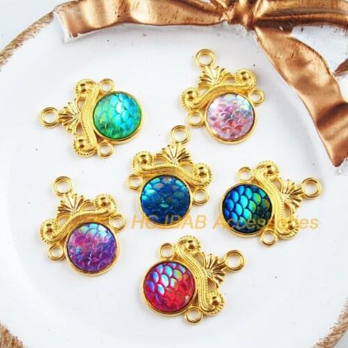 12 New Flower Charms Gold Color Round Resin Mixed Connectors 18x23mm