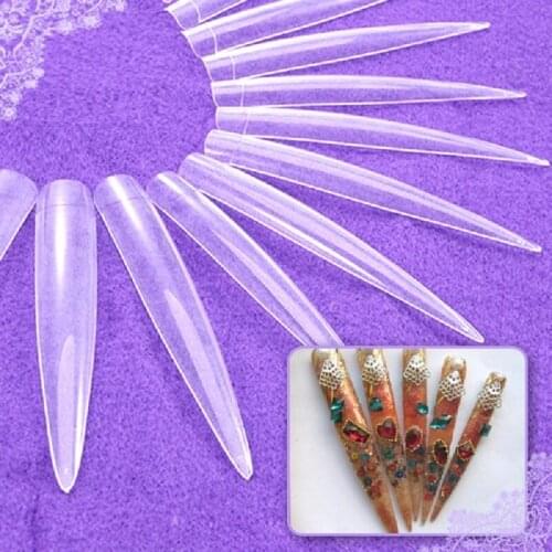 120Pcs Long Stiletto Sharp Empress Queen French Acrylic False Nail Fake Tips Art Manicure