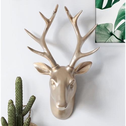 16"European Animal Deer Head Home Statue Decoration Creative Livingroom Mural Wall Background For Decoration hotel Resin Craft