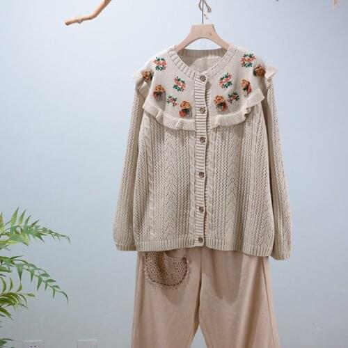2021 Spring Mori girl Sweater Embroidered Floral Knitted Cardigan Sweater long sleeve casual wear