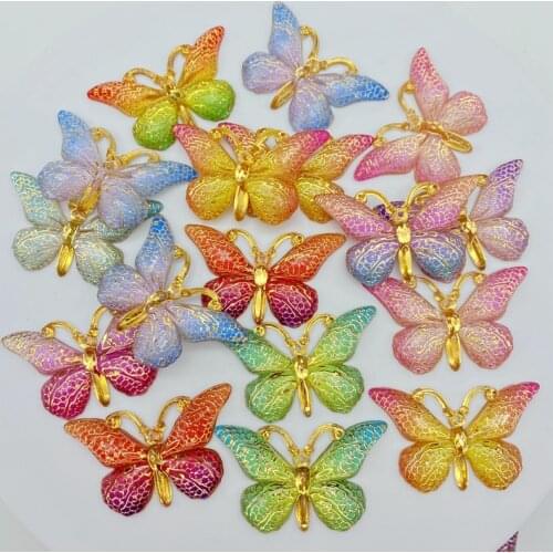30Pcs/Lot New Acrylic Mixed Butterflies With A Hole Flat Back Scrapbooking Hair Bow Center Embellishments DIY Accessories C78