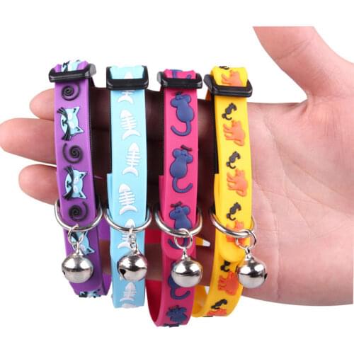 4pcs Animal Pattern Silicone Collars for Dogs Adjustable Elastic Band Pet Collar for Small Dogs Neck Strap Cat Collars with Bell
