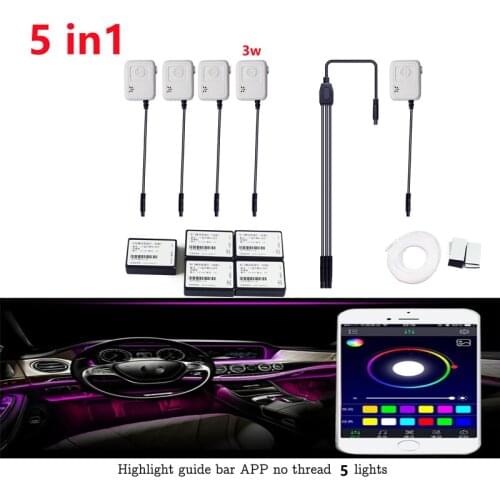 5 in 1 3W Super RGB NO Threading Ambient Light APP Control DIY Soft Refit Optic Fiber Band For Car Interior Decorative Light