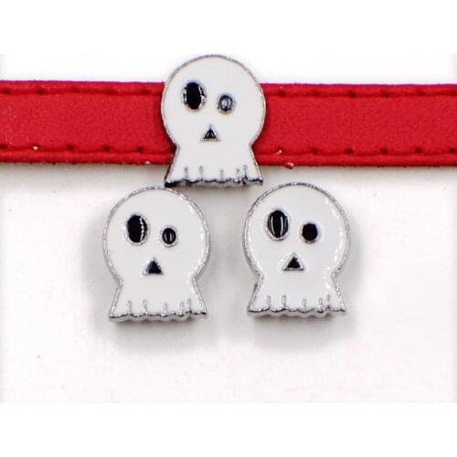 50PCS 8mm Alloy Enamel White Halloween Slide Charms Slide Beads DIY 8mm Bracelets Wristbands,Belt Straps Pet Name Collar