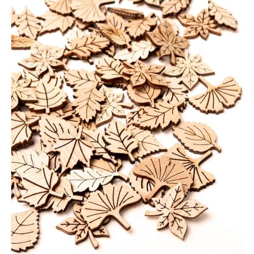 100PCS Natural Wood Leaves Hanging Chips Scrapbooking Wooden Slice Embellishment Ornaments Home Decoration Tools DIY Crafts 28mm