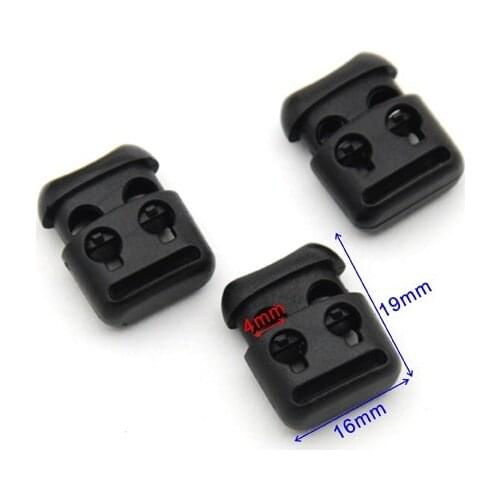 70 pcs / lot K-076 black plastic cord lock toggles plastic 2-hole spring stoppers for 4mm bungee shock cord free shipping