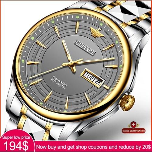 OUPINKE Top Brand Mens Automatic Mechanical Watches Deep Waterproof Tungsten steel Strap Sapphire Mirror Men Wristwatch