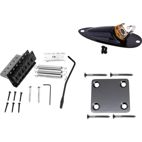 Black 6 String Guitar Tremolo Bridge+Boat Jack+Neck Plate for Stratocaster Replacement