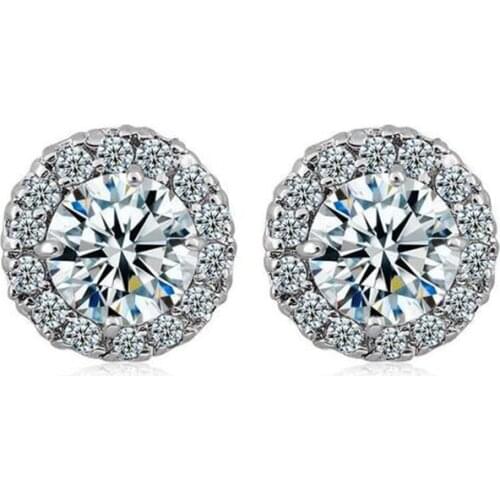 BLACK ANGEL 10mm Classic Round Shiny White Zircon Gemstone Stud Earrings 2020 New for Women Wedding Jewelry Engagement Gift