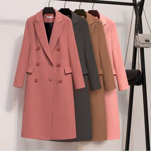 Black suit women coat 2021Spring Autumn new Korean version long double-breasted pure color chic suit professional wear simples73