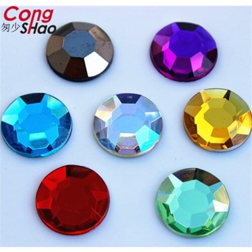 Cong Shao 100pcs 16mm Acrylic Round Rhinestones applique stones and crystals Flat Back Wedding Dress Button Accessories CS138