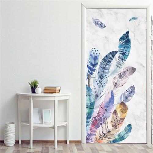 2020 Popular Door Decorative Sticker Colorful Bird Feather Art Poster PVC Eco-friendly Peel And Stick Wallpaper For Living Room
