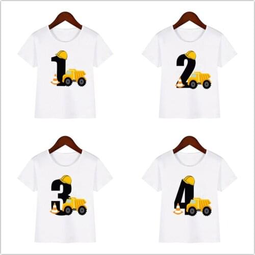 Kids Boys T-shirts Baby Short Sleeve Excavator Tops Children Fashion Tshirt 1 2 3 4 5 Years Boy Construction Birthday Shirt