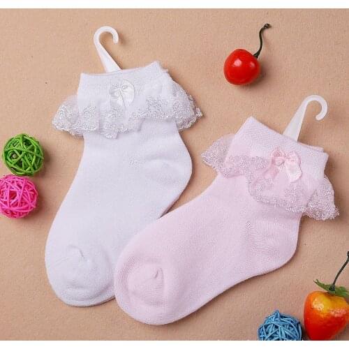 New Cotton Socks With Bow Baby Kids Childrens Girls Lace Socks For 2-12 Years Old