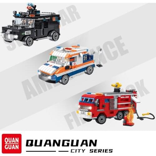 City Series 6-in-2 Sets Bricks Toy Fire Rescue Team Ambulance 911 SWAT Police Car Building Blocks Truck Mode Children Boys Gifts