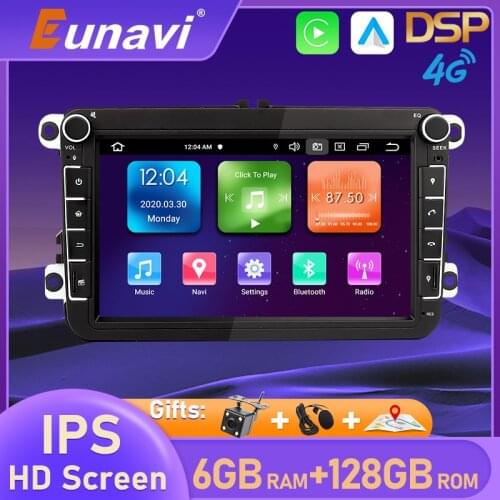 Eunavi Android 10 Car Radio For VW Golf 5 6 Passat B6 B7 Polo Magotan CC Tiguan Amarok Skoda Octavia Multimedia Player GPS 2 Din