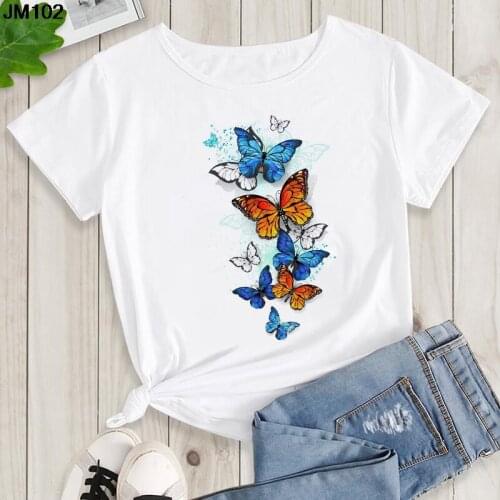 Summer Fashion Butterfly Printed Ladies T-shirt Harajuku womens Casual Short Sleeve Top T shirt Trendy Streetwear Female Tshirt