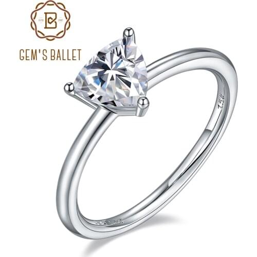 GEMS BALLET Brilliant Moissanite Rings 925 Sterling Silver 1.0Ct 6.5mm Trillion Moissanite Solitaire Engagement Ring For Women