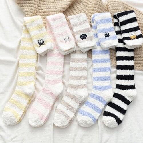 Knee Socks Striped Pattern 1Pair Thigh High Socks Long Socks For Ladies Girls Winter Keep Warm Sock