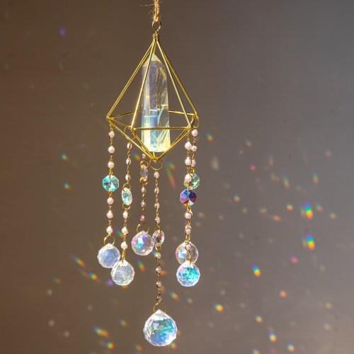 H&D Large Crystal Suncatcher for Window Hangings Ornament Aura Pendant Fairy Reiki Rainbow Catcher Gift (Yellow Crystal Column)