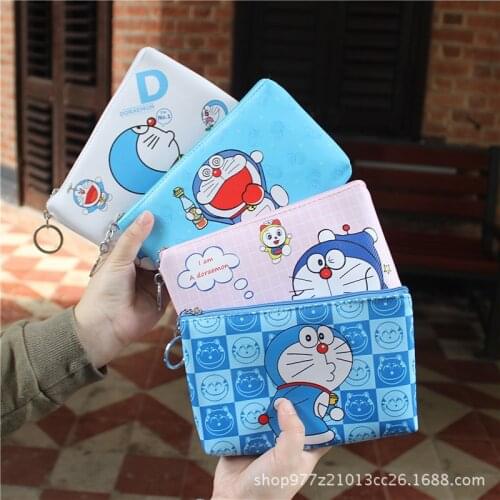 IVYYE 1PCS Blue Doraemon Anime PU Coin Purse Cartoon Soft Change Bags Coins Money Wallet Card Key Storage Kids Gift
