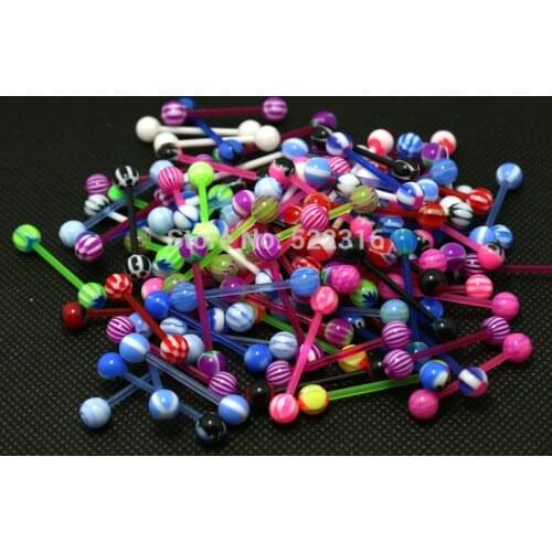 Tongue rings mix designs body piercing jewelry bioplast barbell acrylic 5mm ball wholesale jewelry