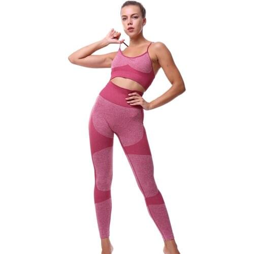 Yoga Sets Women Gym Sports Set Elastic Sports Hight Waist Leggings Sportswear Workout Sets Women Yoga Sets Women Gym Sports Set
