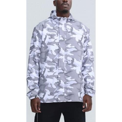 Mens Spring Autumn Sports Casual Hooded Jacket Camouflage Print Running Coat Thin Gym Fitness Exercise Training Sportswear Tops
