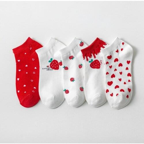 Cute socks strawberry calcetines japanese fashion designer ankle cool kawaii harajuku women cotton meias chaussette femme sock