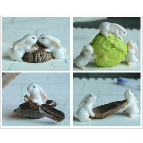 Lovely Rabbit Desk Ornaments Mini Gardening Decor Bonsai Miniascape Decoration Articles Potted Landscape Handicraft Gifts