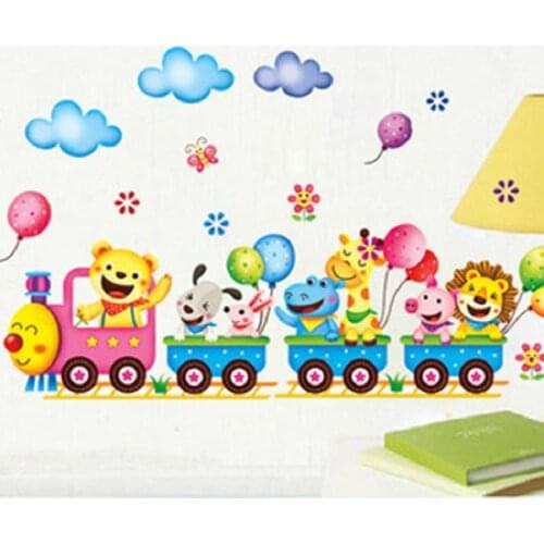 Cartoon animal smile train childrens room kindergarten wall stickers PVC background wall stickers decals for kids room