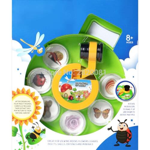 Novelty toys field discover microscope set,observe animal science experiment kit,rotating disc&container Magnifier glass toy