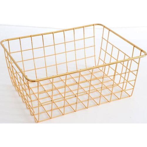 Nordic Style Rose Gold Metal Wire Storage Basket Cosmetic Organizer Holder Home Office Desk Toiletry Collection Bathroom Shelf