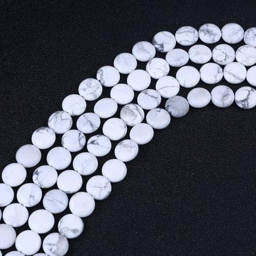 12mm Flat Round Black Stripe White Turquoise Stone Beads