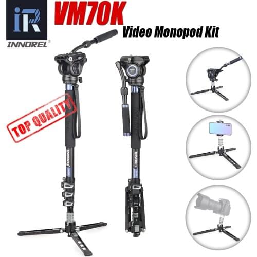 VM70K Professional Video Monopod Kit Unipod with Fluid Head Travel Tripod Stand for DSLR Camera Telescopic Camcorders Gopro