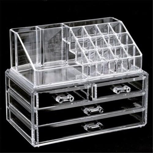 Clear Makeup Case 4 Drawer 16 grid Cosmetic Organizer Jewelry Storage Acrylic Box