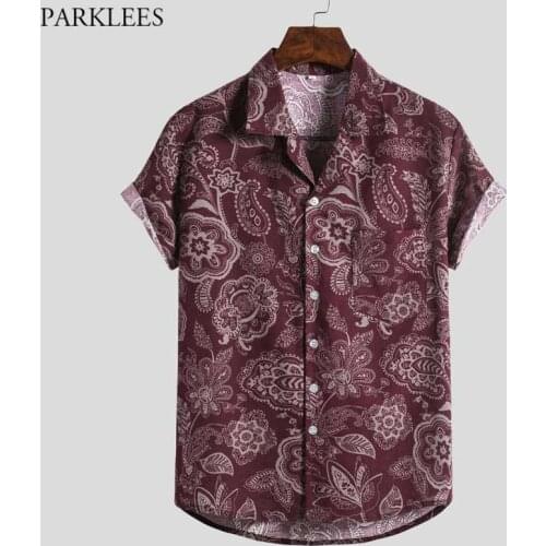 Retro Paisley Floral Pattern Hawaiian Shirt Men Short Casual Summer Beach Wear Shirts Mens Holiday Vacation Aloha Shirt Chemise