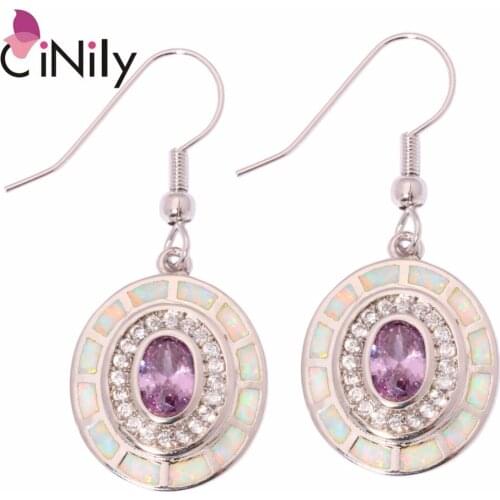 CiNily White Fire Opal Luxury Large Dangle Earrings Silver Plated Oval Purple Stone Drop Earring Bohemia Boho Jewelry Female