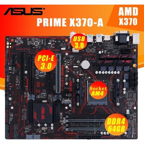 Socket AM4 Asus PRIME X370-A Motherbaord DDR4 3200MHz（OC) PCI-E 3.0 M.2 HDMI USB3.1 64GB Desktop X370 Placa-Mãe AM4 ATX Used