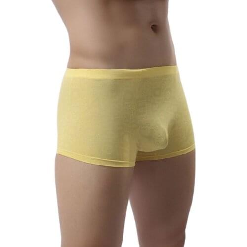 Sexy Men Plus U Convex Pouch Size Lace Shiny Transparen Boxer Seamless Smooth Breathable Boxer Men Underwear Gay Wear F9