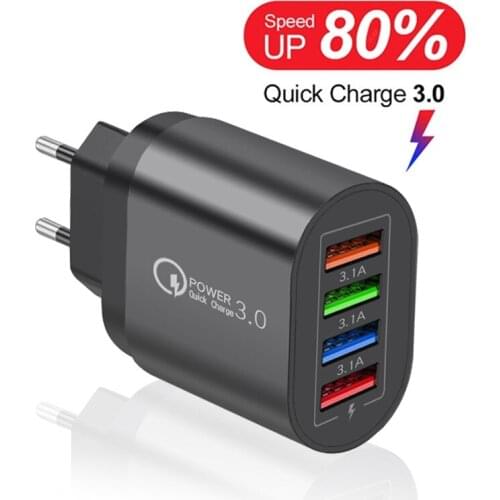 EU Plug 48W Fast Charging Adapter Phone Charger For iPhone Xiaomi 10 11 QC 3.0 Quick Charge 4 USB Ports Hub Mobile Phone Charger