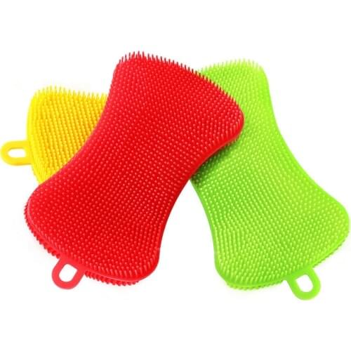 3 Pack Silicone Dishwashing Brush Dish Sponge Kitchen Silicone Scrubber Washing Food Gadgets Fruit Vegetable Tool Brush