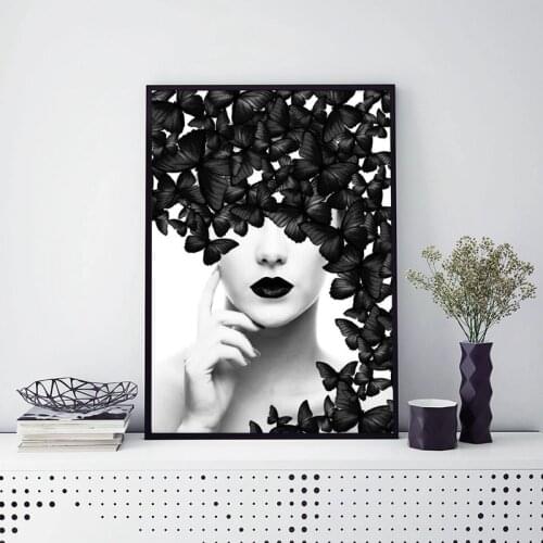 Moderan wall art 5D DIY Diamond Painting Cross Stitch Black White Butterfly Woman Full round Diamond Embroidery Home Decor