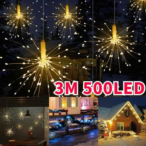 3m 500LED Ip44 Waterproof Fairy Lights Curtain DIY Firework Copper Wire String Lights for Christmas Garden Lawn Room Decoration