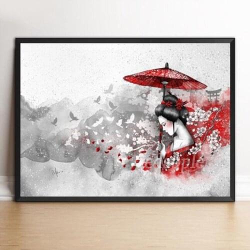 Japanese Woman 5D Diamond painting DIY Diamond Embroidery Sakura Cross Stitch black white red Mosaic Rhinestone Painting decor