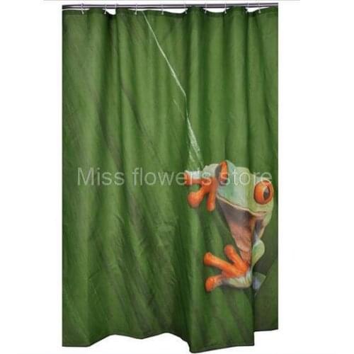 Cute Frog Design Shower Curtain Bathroom Waterproof Mildewproof Polyester Fabric With 12 Hooks 180cm*180cm
