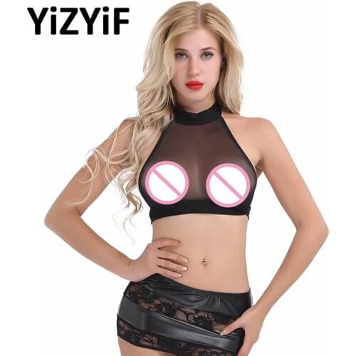 Women lingerie Sheer Mesh Fishnet Halter Crop Top Exotic Tanks Sleeveless Backless Sheer Halter Neck Cami Bra Tank Crop Tops