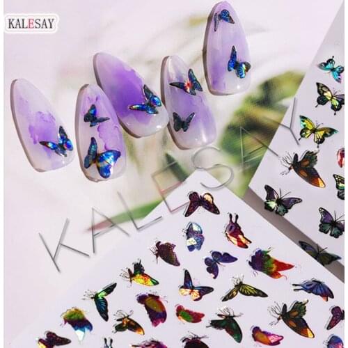 3D Colorful Laser Butterfly Nail Art Stickers for Nails Fashion Laser Gold Decals Back Glue Manicure Design Beauty Cheap